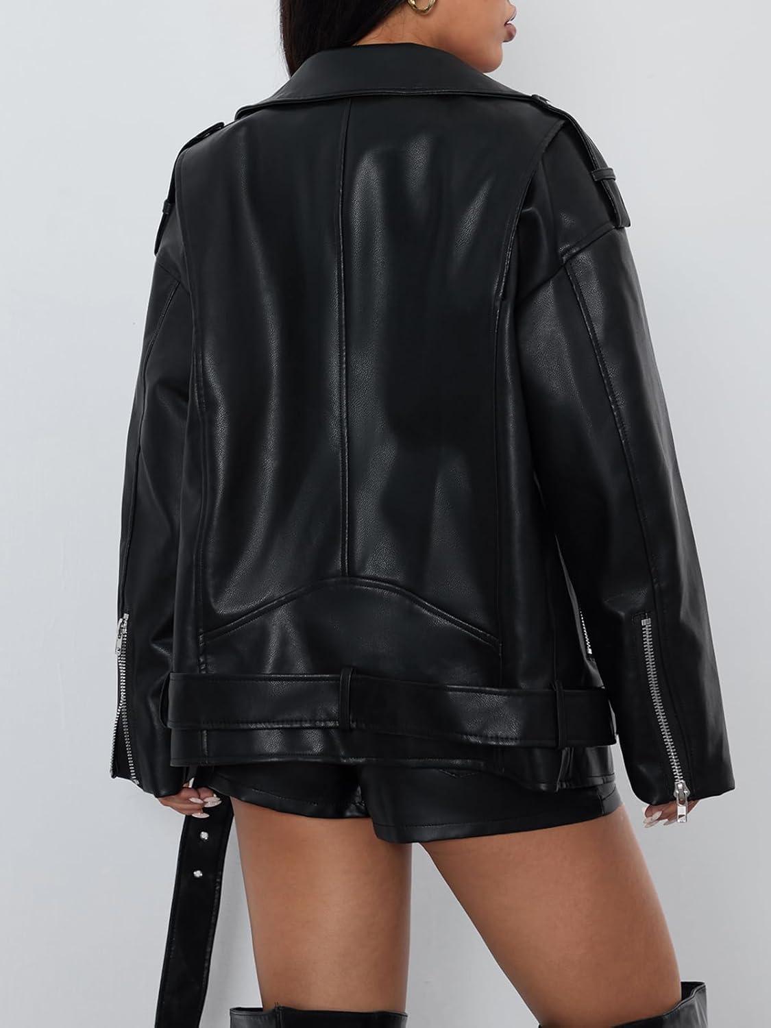 imageWomens Oversized Leather Jackets Faux Suede Fall Fashion Motorcycle Coats Winter Outfits Clothes Y2k TopsBlack 058