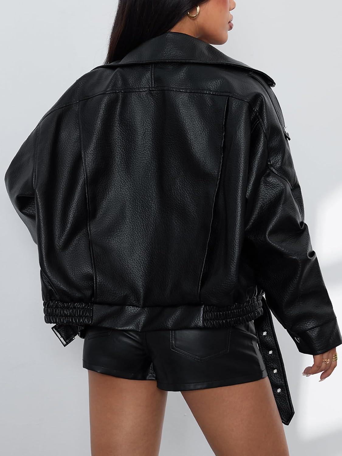 imageWomens Oversized Leather Jackets Faux Suede Fall Fashion Motorcycle Coats Winter Outfits Clothes Y2k TopsBlack