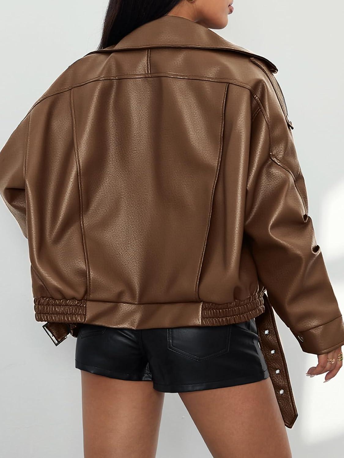 imageWomens Oversized Leather Jackets Faux Suede Fall Fashion Motorcycle Coats Winter Outfits Clothes Y2k TopsBrown