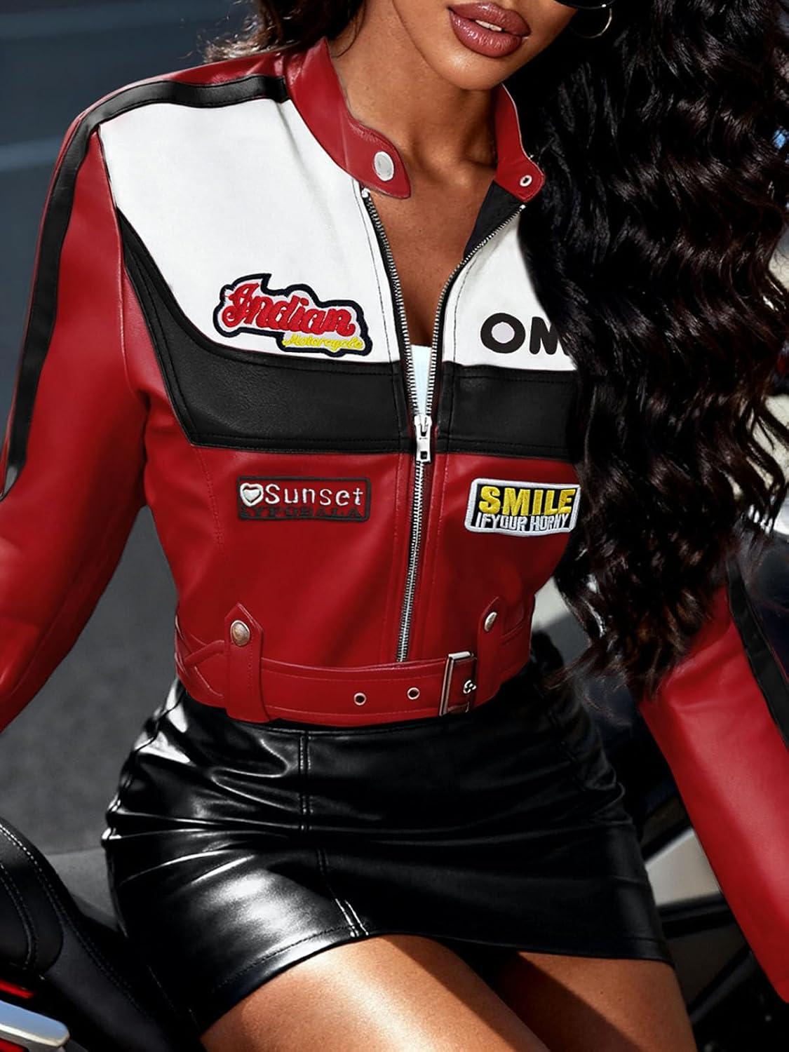 imageWomens Oversized Leather Jackets Faux Suede Fall Fashion Motorcycle Coats Winter Outfits Clothes Y2k TopsRed 064