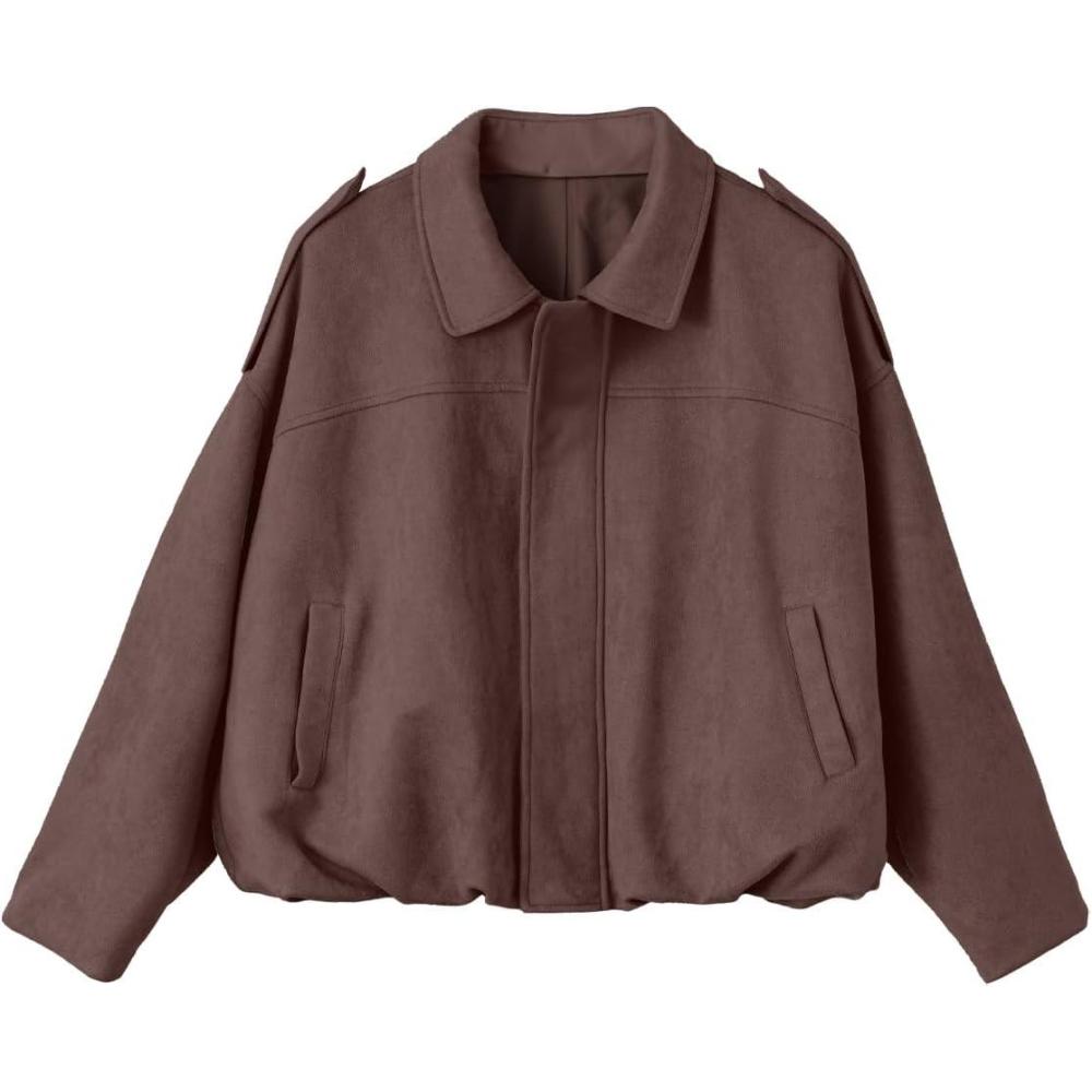 imageEVALESS Womens Faux Suede Bomber Jackets Long Sleeve Spring Coats Zip Up Cropped Jacket Trendy Outerwear with PocketsToadstool
