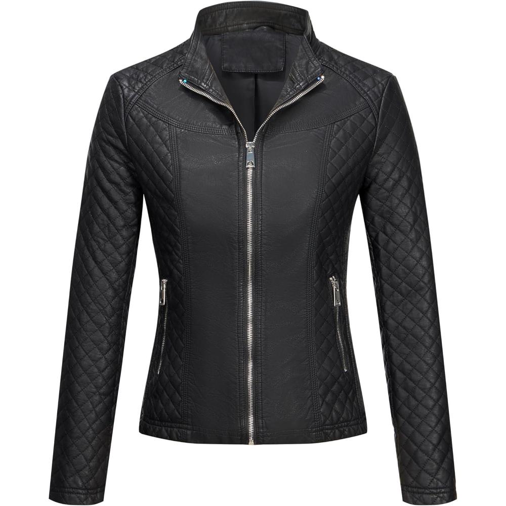 imageGeschallino Womens Faux Leather Jacket Plus Size Fall Motorcycle Biker Clothes Outfits Short Fashion PU Coat 1X5XBlack Coat