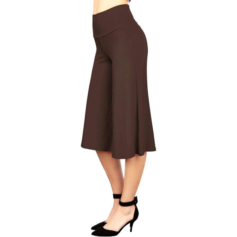 imageMade By Johnny Womens High Elastic Waistband Wide Leg Palazzo Culotte Gaucho Capri Pants S5XLWb876brown