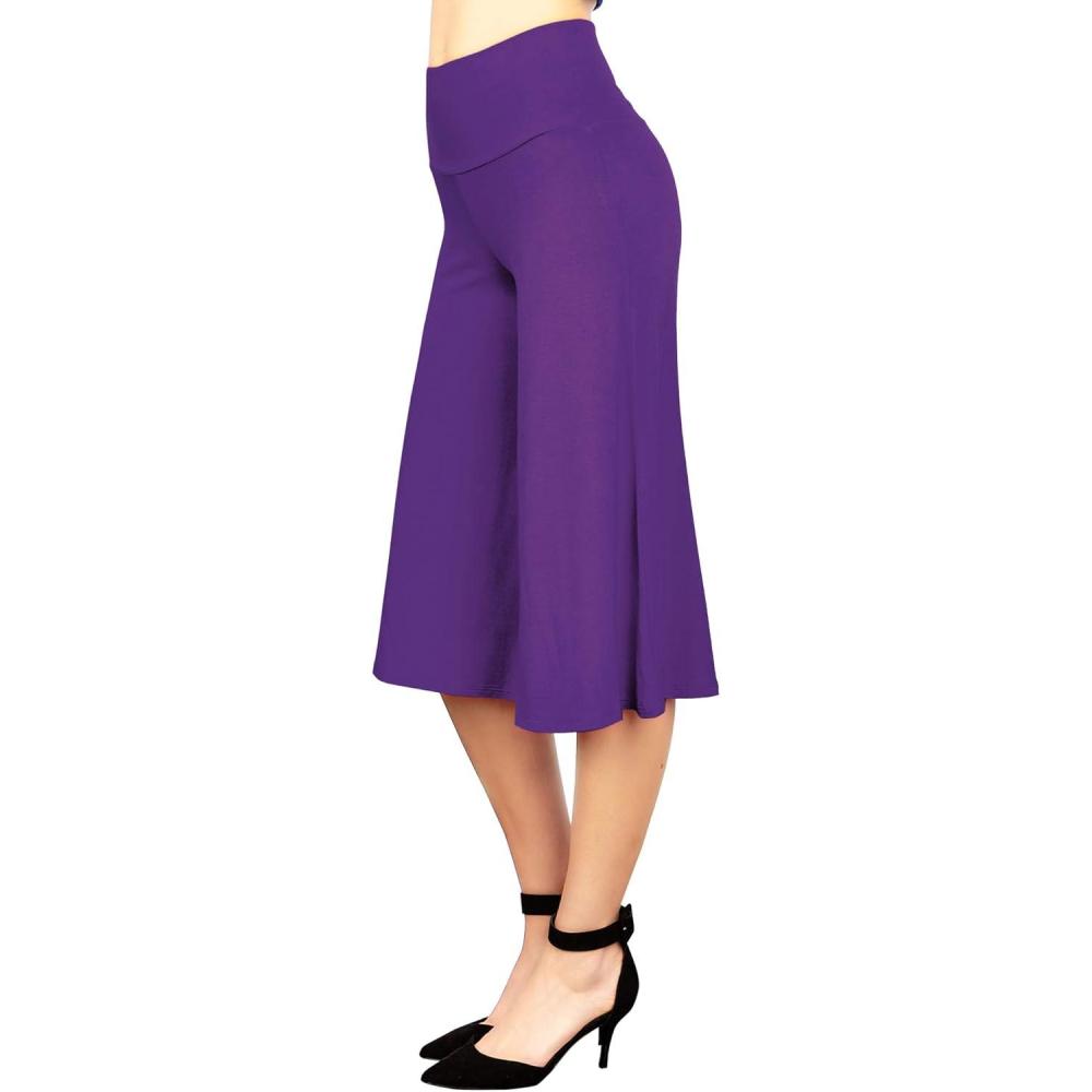 imageMade By Johnny Womens High Elastic Waistband Wide Leg Palazzo Culotte Gaucho Capri Pants S5XLWb876darkpurple