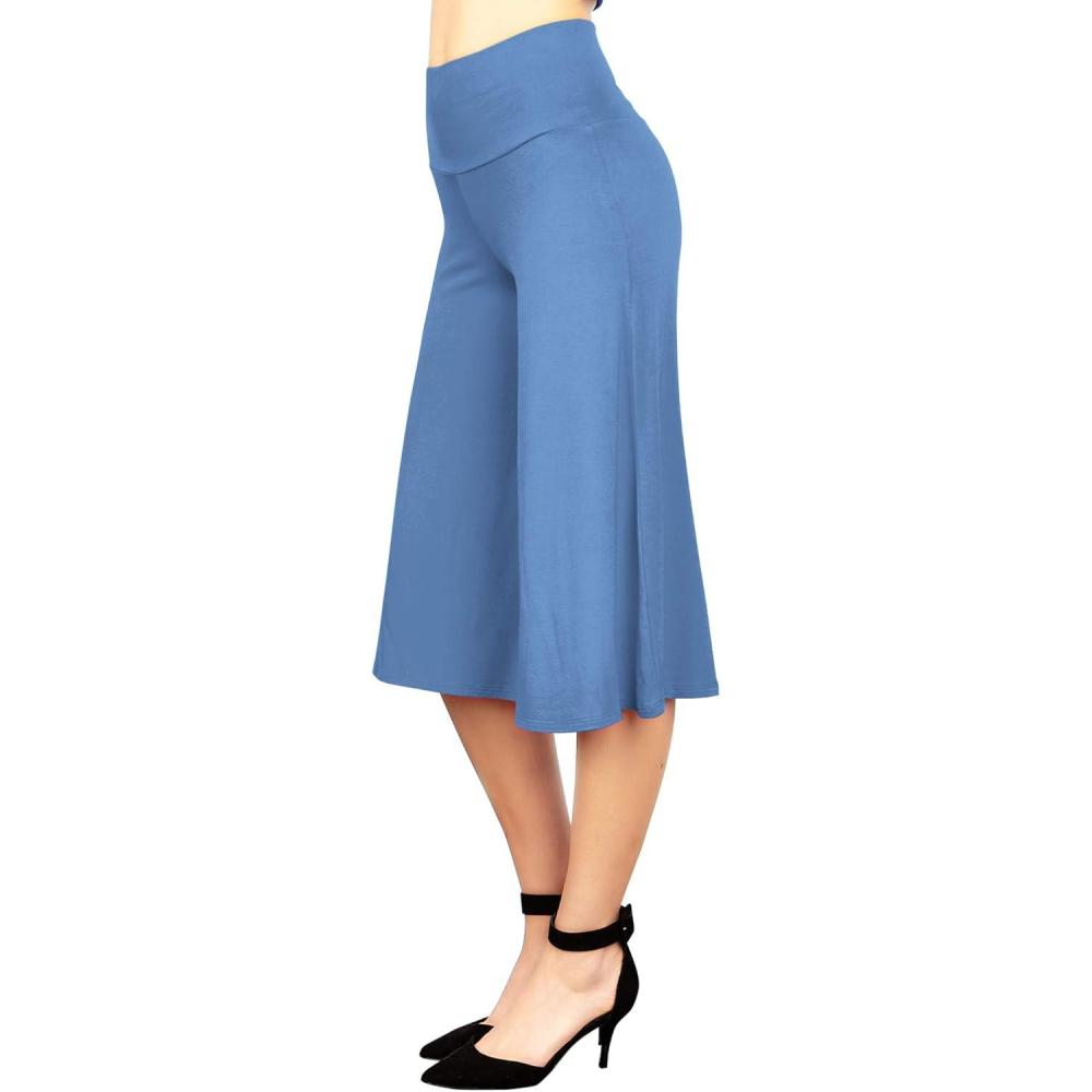 imageMade By Johnny Womens High Elastic Waistband Wide Leg Palazzo Culotte Gaucho Capri Pants S5XLWb876denim