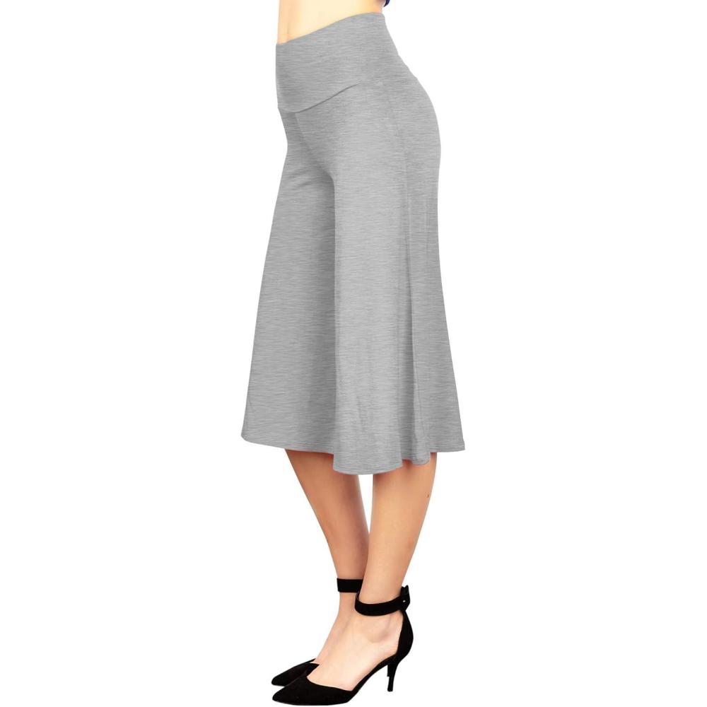 imageMade By Johnny Womens High Elastic Waistband Wide Leg Palazzo Culotte Gaucho Capri Pants S5XLWb876heathergrey