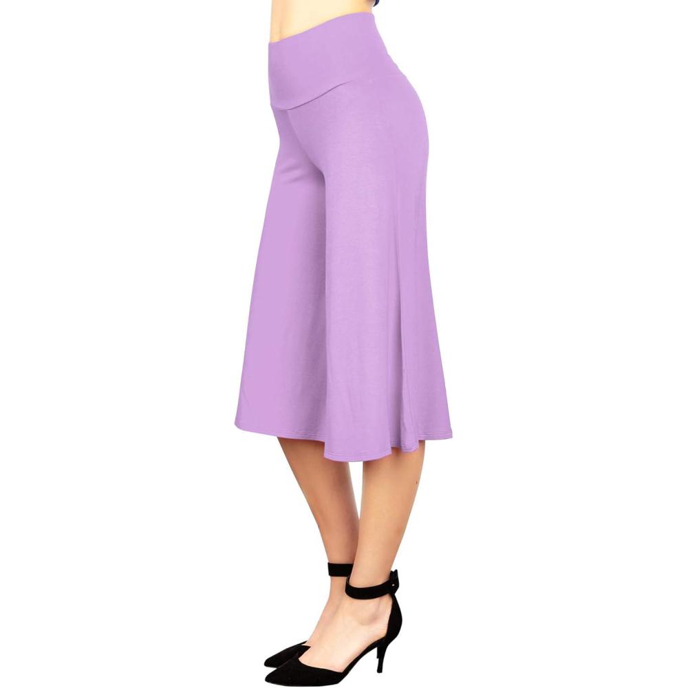 imageMade By Johnny Womens High Elastic Waistband Wide Leg Palazzo Culotte Gaucho Capri Pants S5XLWb876lilac