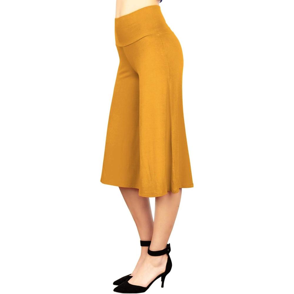 imageMade By Johnny Womens High Elastic Waistband Wide Leg Palazzo Culotte Gaucho Capri Pants S5XLWb876mustard