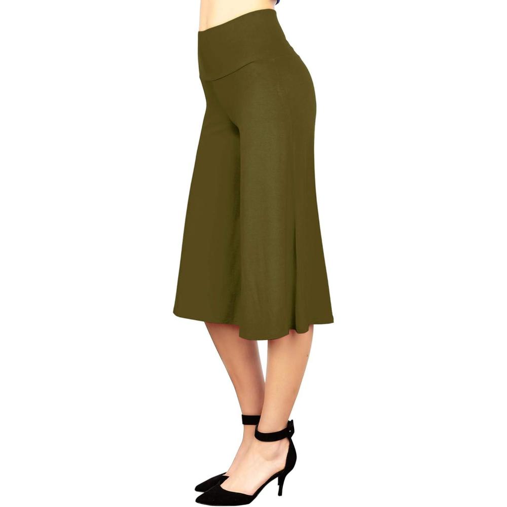 imageMade By Johnny Womens High Elastic Waistband Wide Leg Palazzo Culotte Gaucho Capri Pants S5XLWb876olive