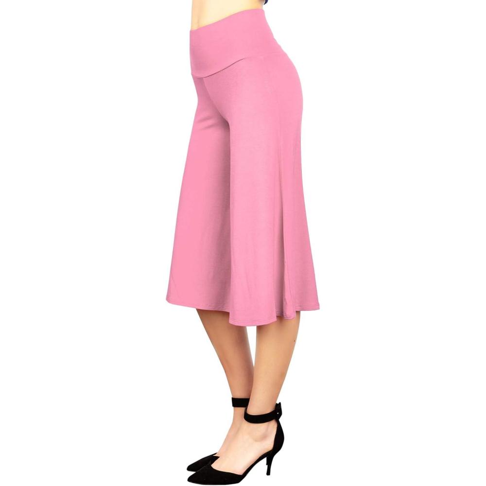 imageMade By Johnny Womens High Elastic Waistband Wide Leg Palazzo Culotte Gaucho Capri Pants S5XLWb876pink