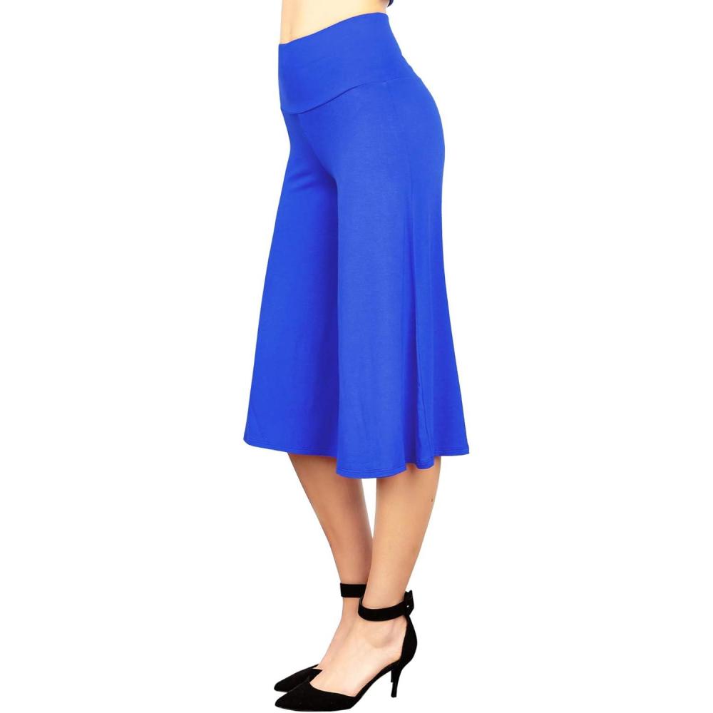 imageMade By Johnny Womens High Elastic Waistband Wide Leg Palazzo Culotte Gaucho Capri Pants S5XLWb876royalbrite