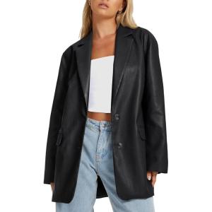 AUTOMET Womens Leather Jackets Faux Motorcycle Coats Bomber Outfits Fall Fashion Tops 2025 Winter Trendy Clothes(Black)