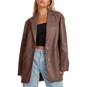 AUTOMET Womens Leather Jackets Faux Motorcycle Coats Bomber Outfits Fall Fashion Tops 2025 Winter Trendy Clothes(Brown)