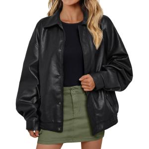AUTOMET Women’s Oversized Leather Jackets Faux Suede 2026 Fall Zip Up Motorcycle Coats Blazer Jackets for Women Outfits(Black)