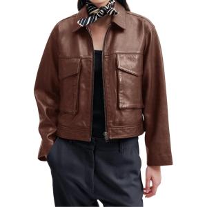 BZB Womens Faux Leather Motorcycle Jacket 2026 Trendy Pockets Bomber Zip Up Cropped Jackets Coat Outerwear(Brown)