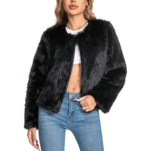 Fur Coats For Women, 2025 Plus Size Faux Fuzzy Jacket Fluffy Long Sleeve Winter Coat with Pockets.(Black)