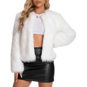 Fur Coats For Women, 2025 Plus Size Faux Fuzzy Jacket Fluffy Long Sleeve Winter Coat with Pockets.(White)