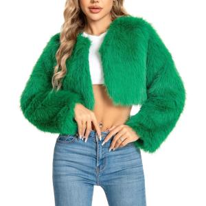 Fur Coats For Women,Plus Size Cropped Faux Fuzzy Jacket Fluffy Fall Coat.(Green)