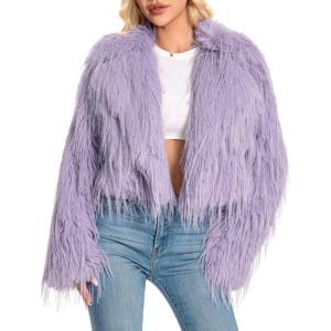 Fur Coats For Women,Plus Size Cropped Faux Fuzzy Jacket Fluffy Fall Coat.(Purplegrey Tasselssuit)
