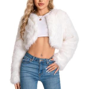 Fur Coats For Women,Plus Size Cropped Faux Fuzzy Jacket Fluffy Fall Coat.(White)