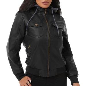 GGleaf Women’s Faux Leather Jacket Waterproof Motorcycle Bomber Jacket Vintage PU Moto Biker Coat(Black)