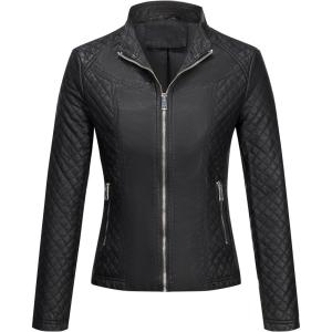 Geschallino Women’s Faux Leather Jacket Plus Size Fall Motorcycle Biker Clothes Outfits Short Fashion PU Coat (1X-5X)(Black Coat)