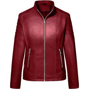 Geschallino Women’s Faux Leather Jacket Plus Size Fall Motorcycle Biker Clothes Outfits Short Fashion PU Coat (1X-5X)(Red)