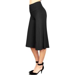 Made By Johnny Women’s High Elastic Waistband Wide Leg Palazzo Culotte Gaucho Capri Pants (S~5XL)(Wb876_black)