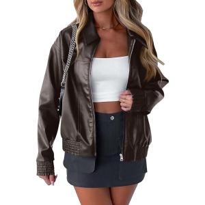 PRETTYGARDEN Women’s Faux Leather Jackets 2025 Fall Long Sleeve Bomber Jacket Zip Up Motorcycle Coats Winter Clothes(Dark Grey)