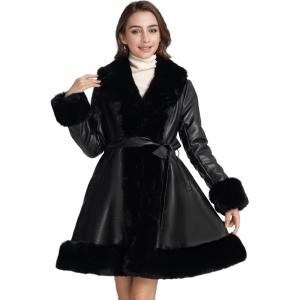 Winter Faux Fur Coats for Women,Faux Fur Leather Jacket Women(Black)