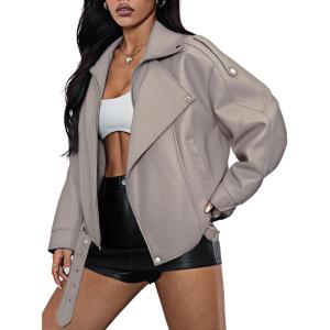 Womens Oversized Leather Jackets Faux Suede Fall Fashion Motorcycle Coats Winter Outfits Clothes Y2k Tops(Apricot)