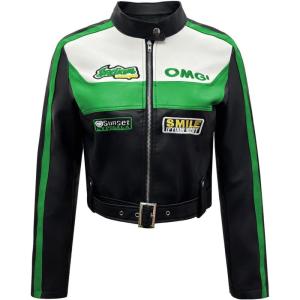 Womens Oversized Leather Jackets Faux Suede Fall Fashion Motorcycle Coats Winter Outfits Clothes Y2k Tops(Green 064)