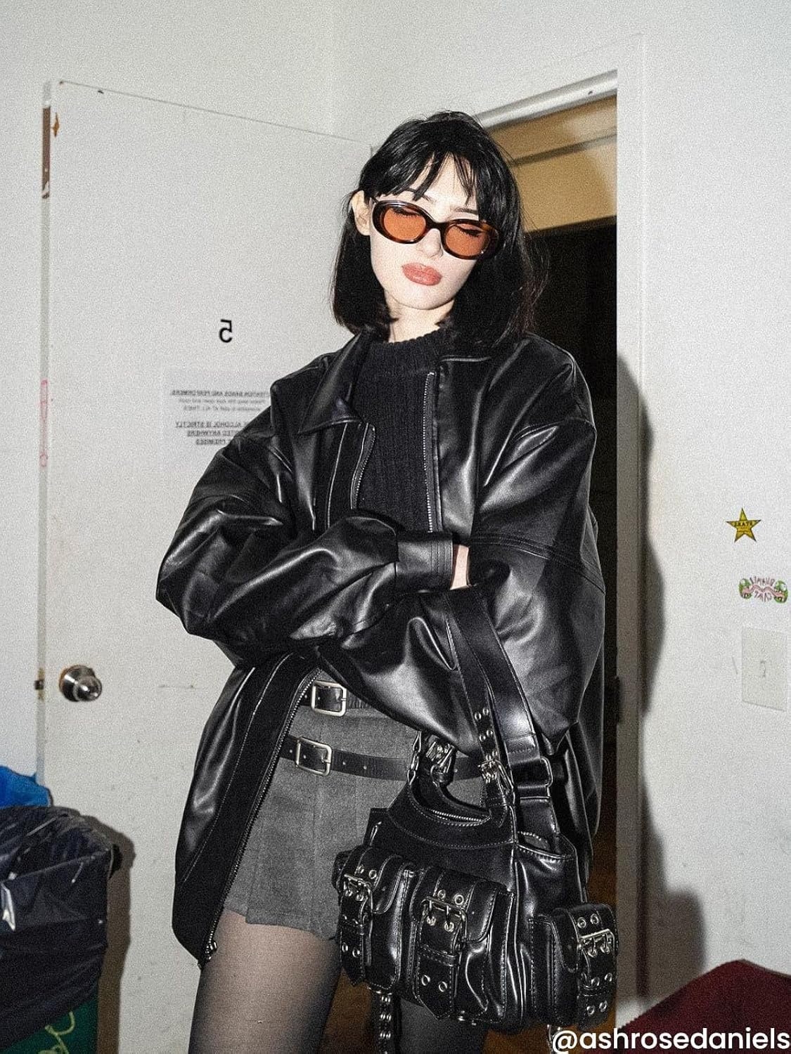 image:imageAelfric Eden Womens Leather Jacket Oversized Y2k Faux Motorcycle Bomber Moto Biker Jackets CoatsBlack