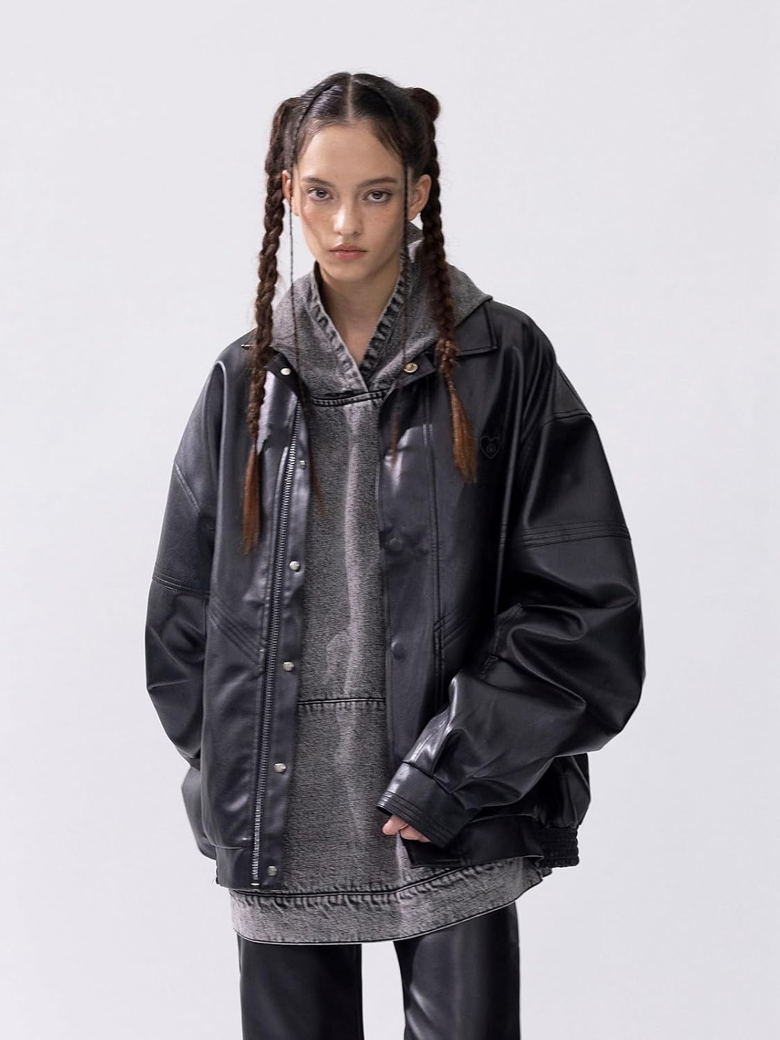 image:imageAelfric Eden Womens Leather Jacket Oversized Y2k Faux Motorcycle Bomber Moto Biker Jackets CoatsBlack