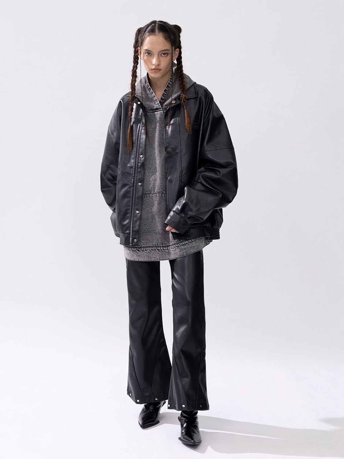 image:imageAelfric Eden Womens Leather Jacket Oversized Y2k Faux Motorcycle Bomber Moto Biker Jackets CoatsBlack
