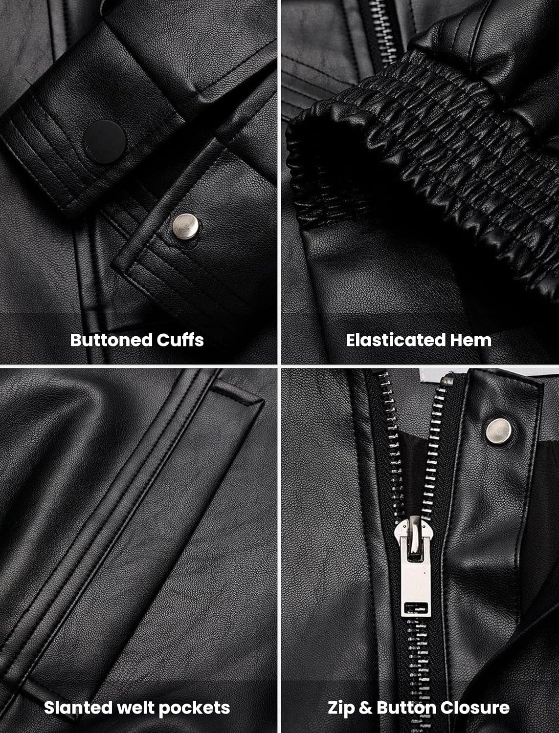image:imageAelfric Eden Womens Leather Jacket Oversized Y2k Faux Motorcycle Bomber Moto Biker Jackets CoatsBlack