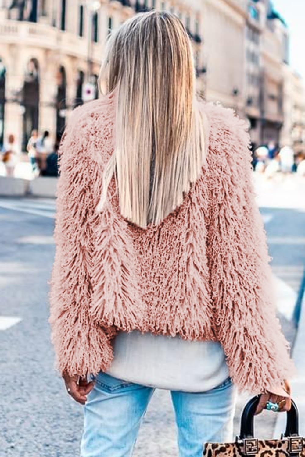image:imageAoang Womens Faux Fur Jacket Cropped Fleece Warm Outwear Winter Coat Soft Shaggy Faux Fur with Hook Eye ClosuresPerfect for Fall Layers or Mild Winter DaysElevating Casual Chic LookPink