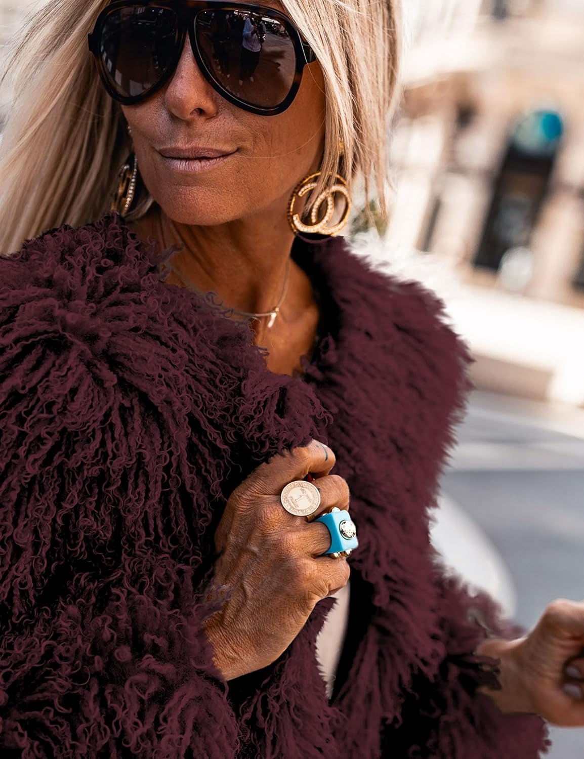image:imageAoang Womens Faux Fur Jacket Cropped Fleece Warm Outwear Winter Coat Soft Shaggy Faux Fur with Hook Eye ClosuresPerfect for Fall Layers or Mild Winter DaysElevating Casual Chic LookWine Red
