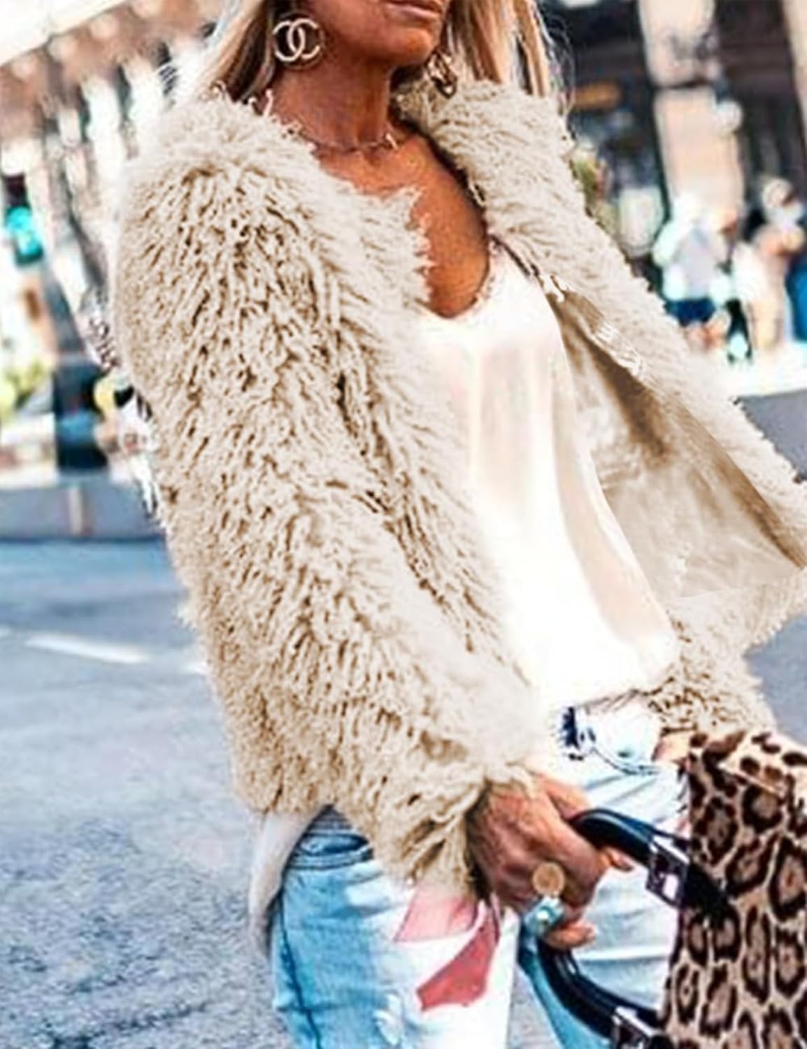 image:imageAoang Womens Faux Fur Jacket Cropped Fleece Warm Outwear Winter Coat Soft Shaggy Faux Fur with Hook Eye ClosuresPerfect for Fall Layers or Mild Winter DaysElevating Casual Chic LookApricot