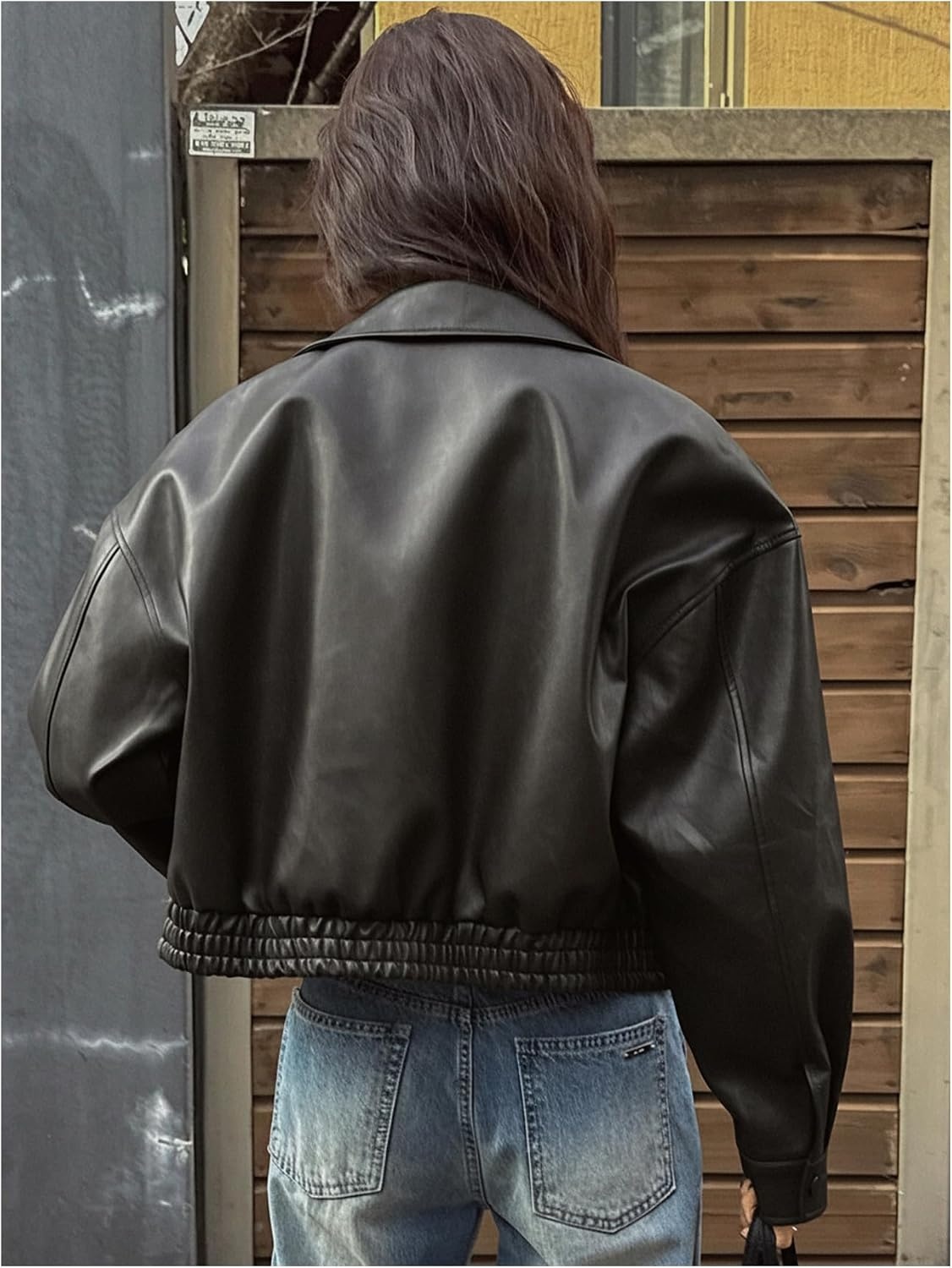 image:imageBEAUDRM Womens Y2K Faux Leather Jacket Zip Up Crop Bomber Jacket Going Out Motor Bike Motorcycle Coat Streetwear with PocketBlack