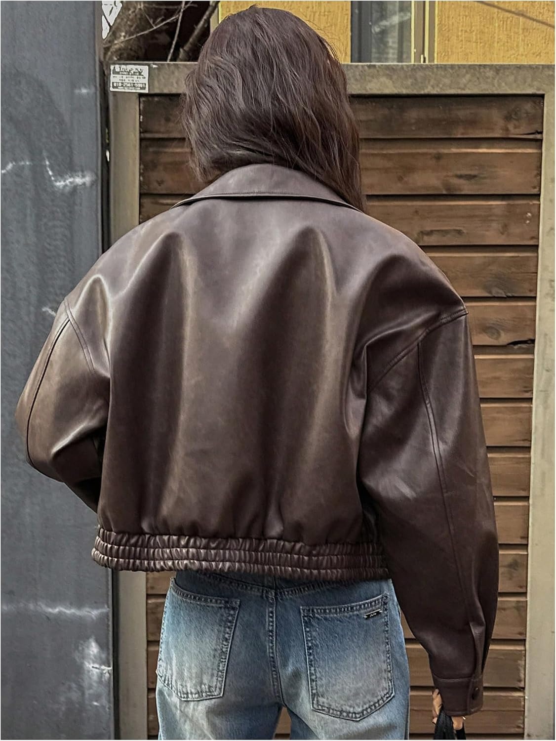 image:imageBEAUDRM Womens Y2K Faux Leather Jacket Zip Up Crop Bomber Jacket Going Out Motor Bike Motorcycle Coat Streetwear with PocketBrown