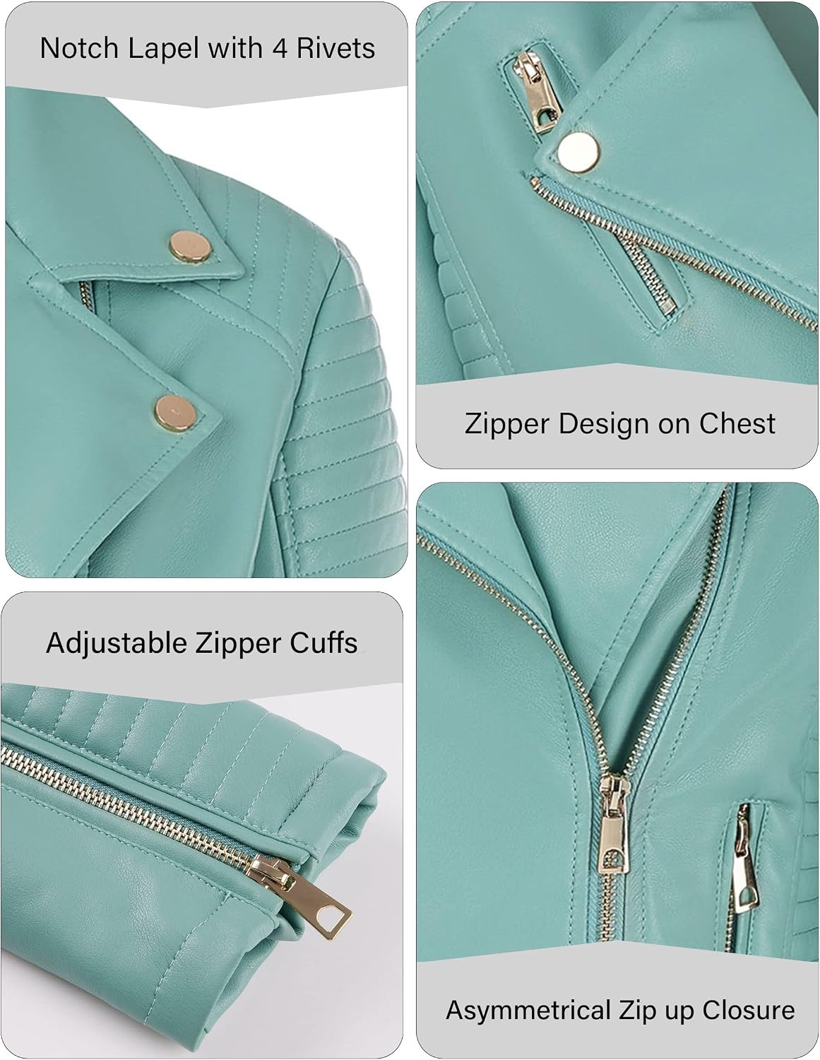 image:imageBellivera Womens Faux Leather Casual Moto Lightweight Jacket 2026 Spring Fall Trendy Zip Up Outfits Classic Biker Coat with Lapel Collar Soft Smooth Lining and Zipper PocketsTiffany Blue