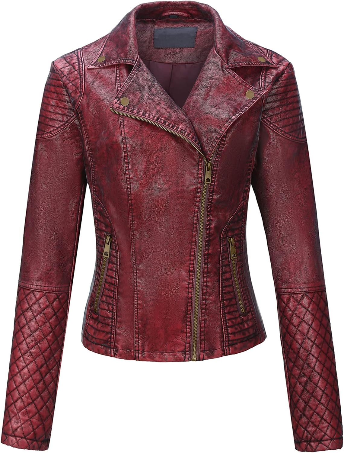image:imageBellivera Womens Faux Leather Casual Moto Lightweight Jacket 2026 Spring Fall Trendy Zip Up Outfits Classic Biker Coat with Lapel Collar Soft Smooth Lining and Zipper PocketsWine Retro