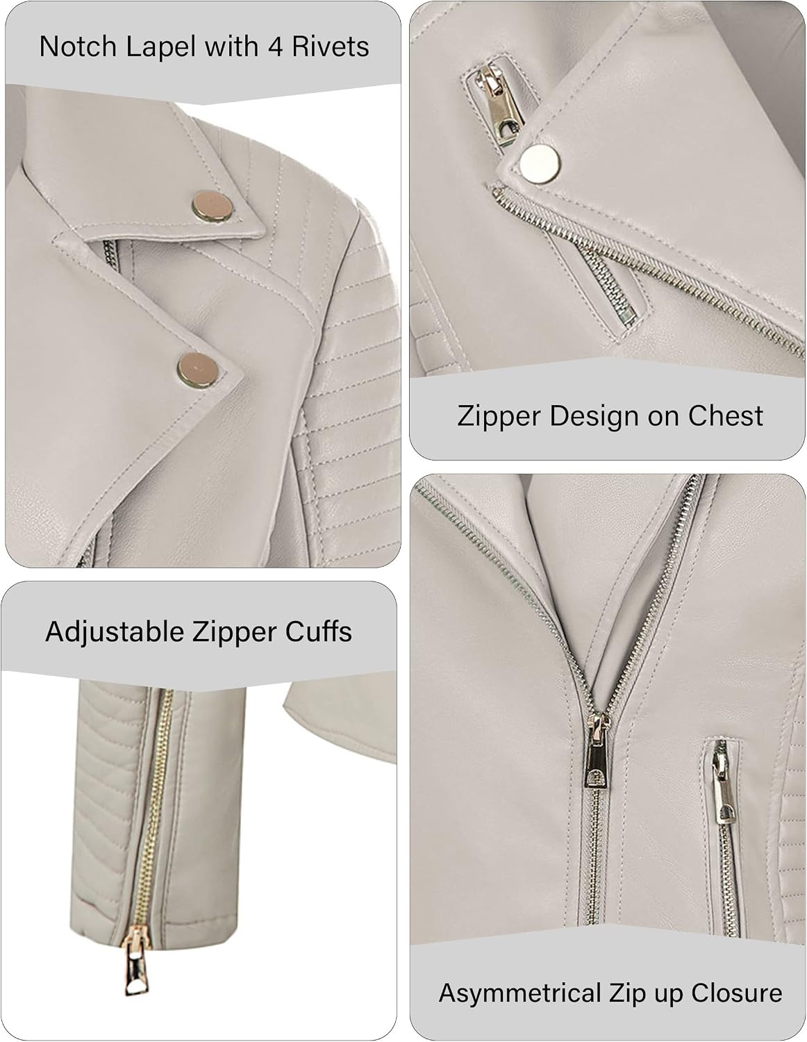 image:imageBellivera Womens Faux Leather Casual Moto Lightweight Jacket 2026 Spring Fall Trendy Zip Up Outfits Classic Biker Coat with Lapel Collar Soft Smooth Lining and Zipper PocketsBeige