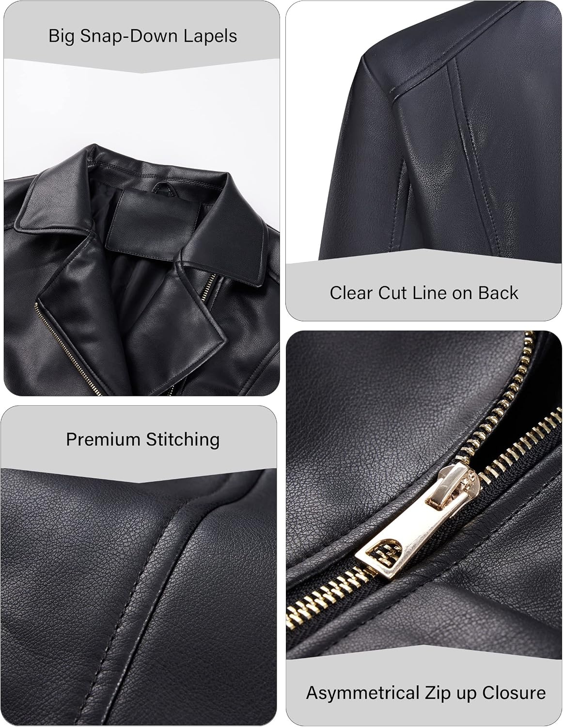 image:imageBellivera Womens Faux Leather Casual Moto Lightweight Jacket 2026 Spring Fall Trendy Zip Up Outfits Classic Biker Coat with Lapel Collar Soft Smooth Lining and Zipper PocketsBlack Biker Coat