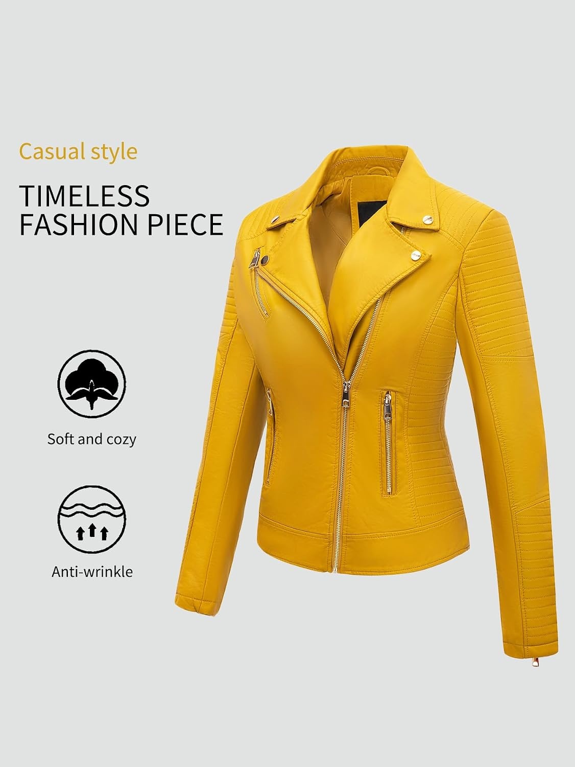 image:imageBellivera Womens Faux Leather Casual Moto Lightweight Jacket 2026 Spring Fall Trendy Zip Up Outfits Classic Biker Coat with Lapel Collar Soft Smooth Lining and Zipper PocketsGinger