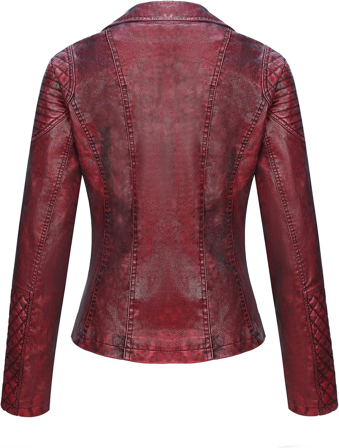 image:imageBellivera Womens Faux Leather Casual Moto Lightweight Jacket 2026 Spring Fall Trendy Zip Up Outfits Classic Biker Coat with Lapel Collar Soft Smooth Lining and Zipper PocketsWine Retro