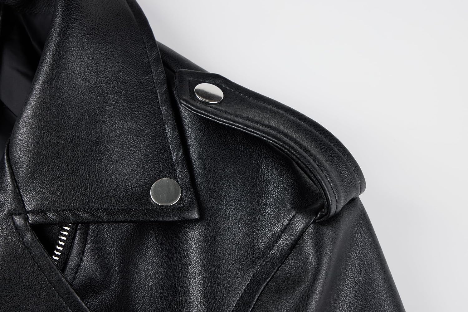 image:imageBellivera Womens Faux Leather ColorBlock Moto Zip Up Jacket Regular Fit PU Shell Asymmetrical Zip Front ColorBlock Design Belted Waist Ideal for Streetwear and ConcertsBlackgreenred