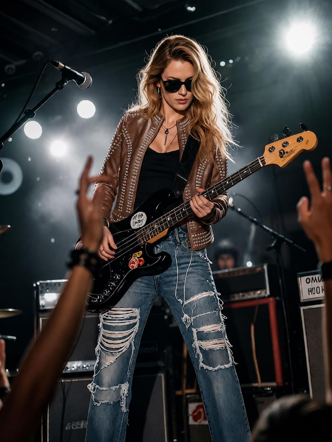 image:imageBellivera Womens Faux Leather Moto Studded Rivet Casual Jacket Short Slim Fit Biker Coat Rock Punk Fashion Streetwear Coat with Soft Smooth Lining Zipper Pockets for Spring and FallStand Collar Deep Brown