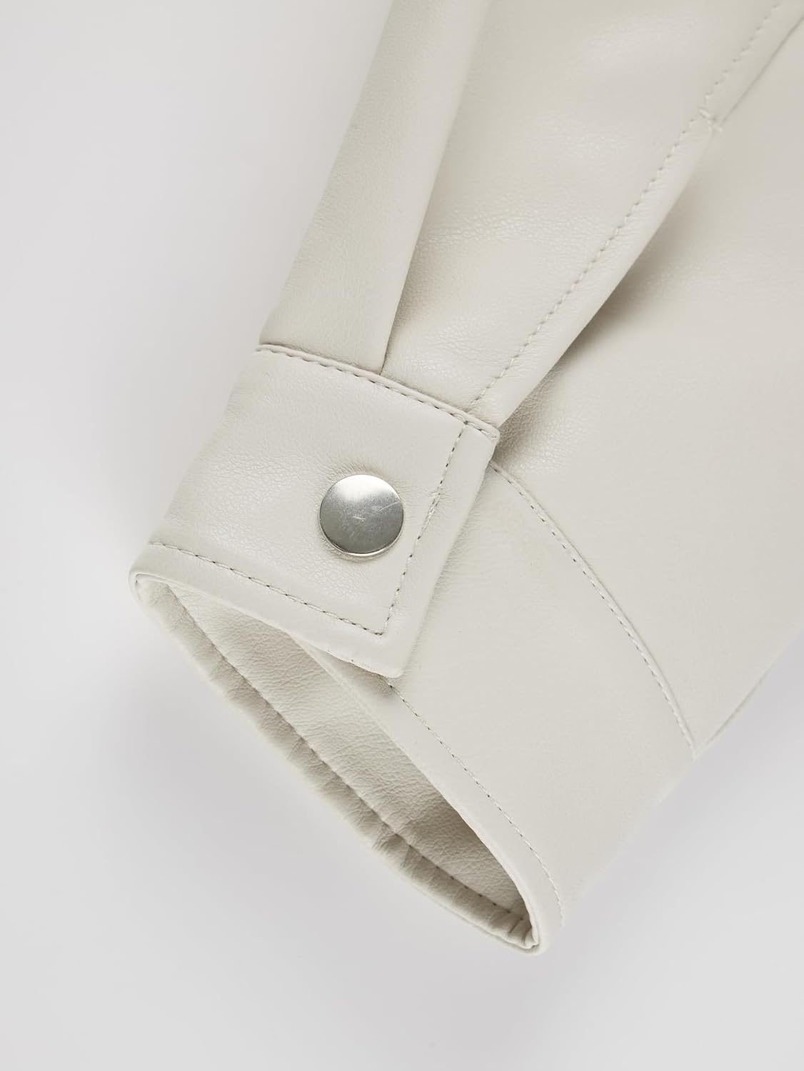 image:imageBellivera Womens Faux Leather Moto Studded Rivet Casual Jacket Short Slim Fit Biker Coat Rock Punk Fashion Streetwear Coat with Soft Smooth Lining Zipper Pockets for Spring and FallWhite Jacket With Belt